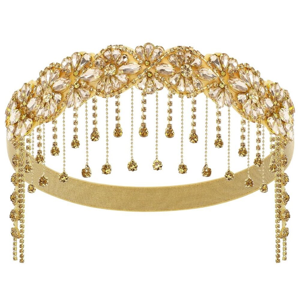 1920s Flapper Headpiece Rhinestone Bead Chain Vintage Hair Accessory - Picture 6 of 6